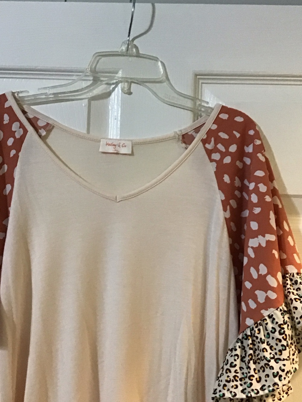 Cream Tunic with Rust-Patterned Ruffle Sleeves - Picture 2 of 4